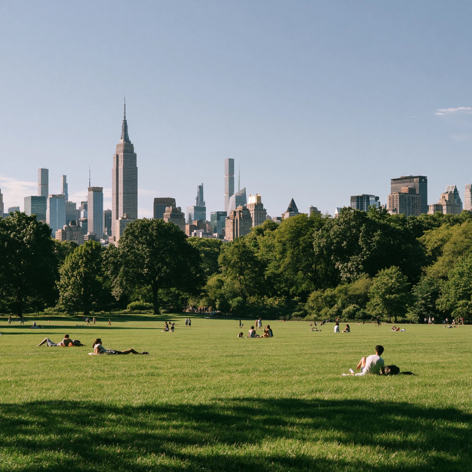 Midtown Manhattan skyline with the Empire State Building, seen across Central Park